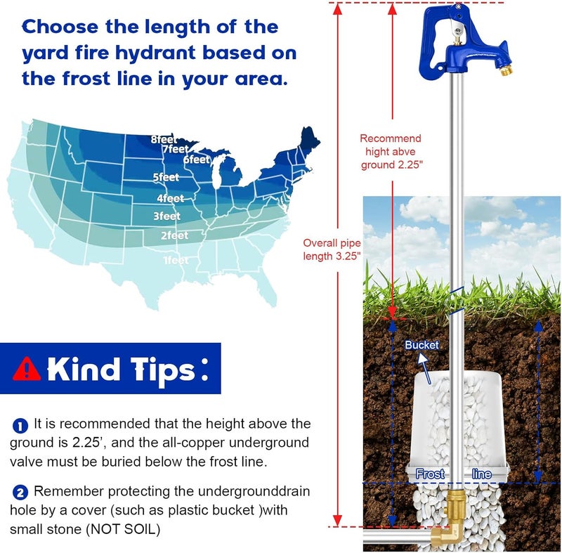FODACEL 3.25FT Frost Proof Yard Hydrant,Freezeless Frost Free Outdoor Water Hydrant,3/4" Pipe Connection,Total Length 3.25ft,12’’Bury Depth,for Yard, Garden, Pasture Irrigation,Reliable Water Supply - Image 3